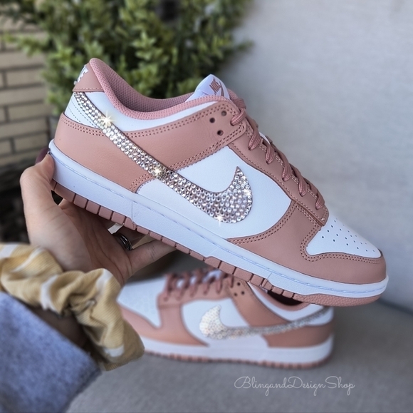 Nike Shoes - Swarovski Nike Dunk Low White Rose Womens Sneakers Shoes made with Crystals